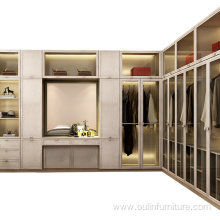 sliding doors wooden bedroom closet with dressing table